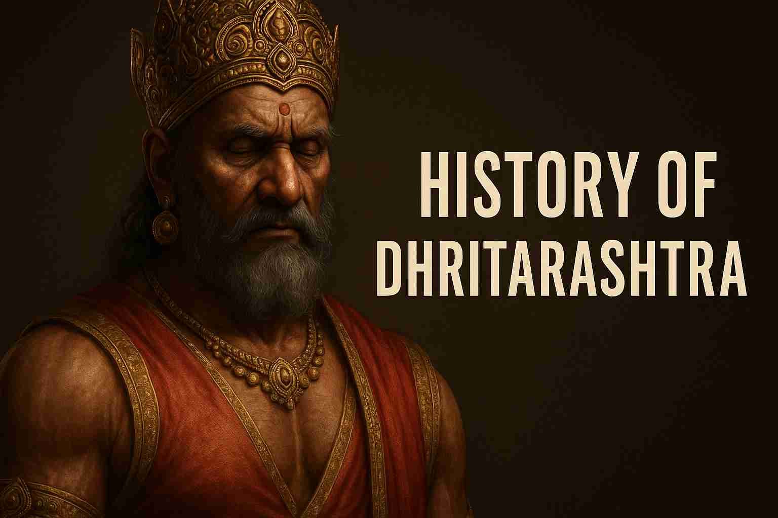 realistic portrait of raja dhritarashtra from mahabharata, blind king in royal attire