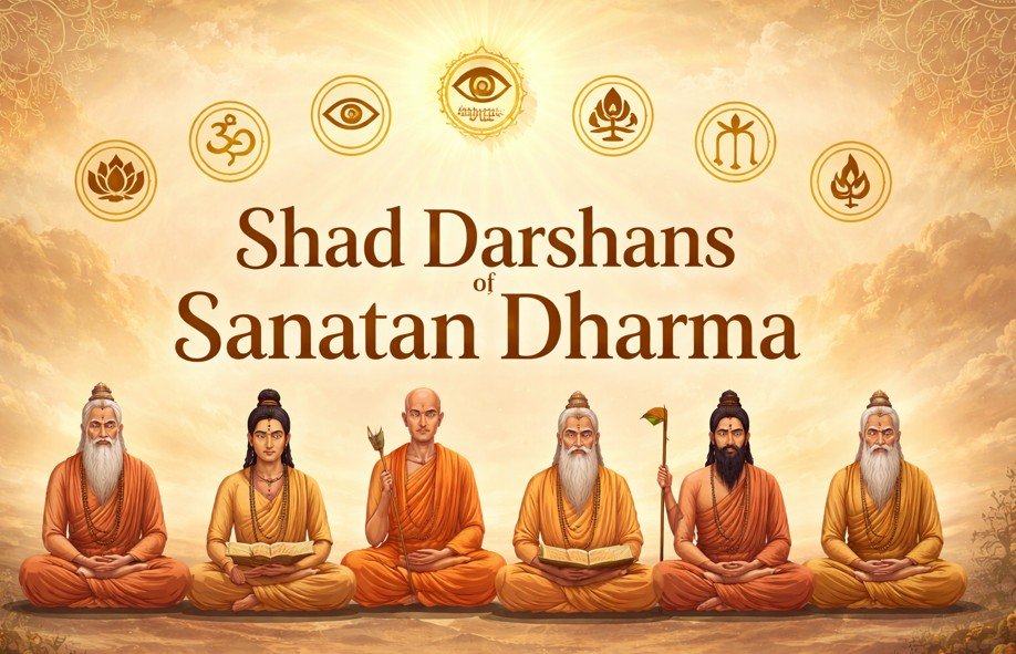 Shad Darshans of Sanatan Dharma six Indian philosophy schools sages illustration