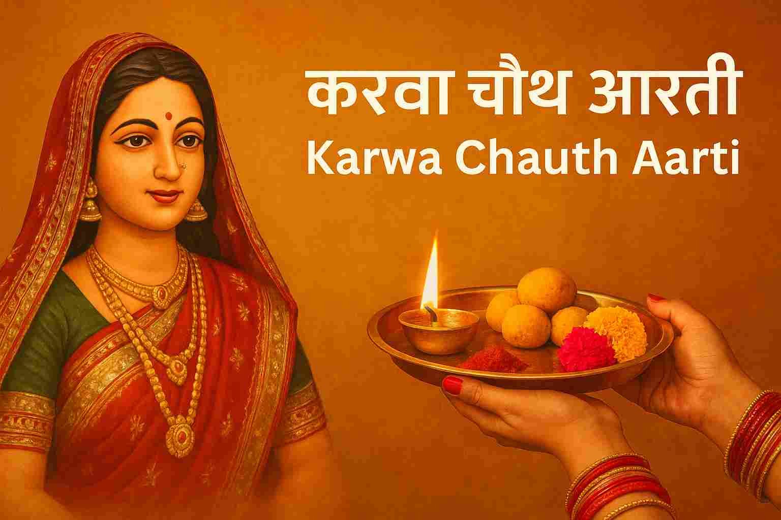 करवा चौथ आरती थाली और करवा माता का चित्र | Karwa Chauth Aarti Thali with Karwa Mata