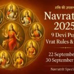 Navratri 2025 feature image showing 9 Goddess (Devi) realistic look with puja dates 22 to 30 September 2025 and vrat rules