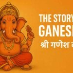 Realistic Lord Ganesha with text श्री गणेश कथा and The Ganesha of Story | Ganesh Katha Banner in Hindi and English