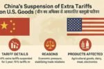 China tariff news 2025 infographic showing China suspends 24% extra tariffs on U.S. goods with global trade impact in Hindi and English.