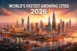 Data visualization showing fastest growing cities in the world in 2026 with rising GDP and urban development metrics.