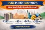 India Public Debt 2026 infographic showing total debt ₹197 lakh crore, debt to GDP ratio 80 percent, external debt 747 billion and forex reserves 700 billion
