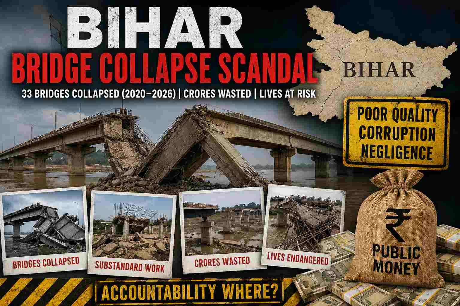 Bihar Bridge Collapse List 2020–2026 with Cost, Government and Contractor Details