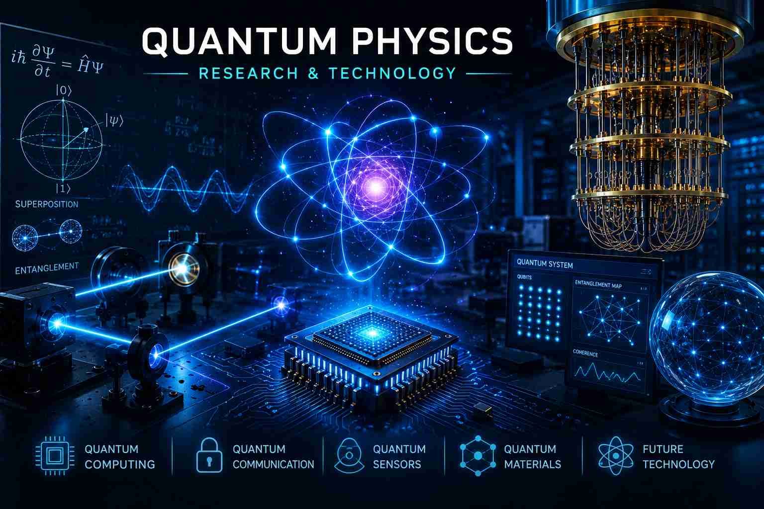 Quantum Physics Research and Future Quantum Technology Laboratory Illustration