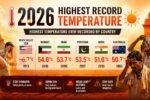 2026 global heat crisis showing the world's highest temperature records by country including USA, Kuwait, Iran, Pakistan, India, and Australia with extreme heatwave conditions.
