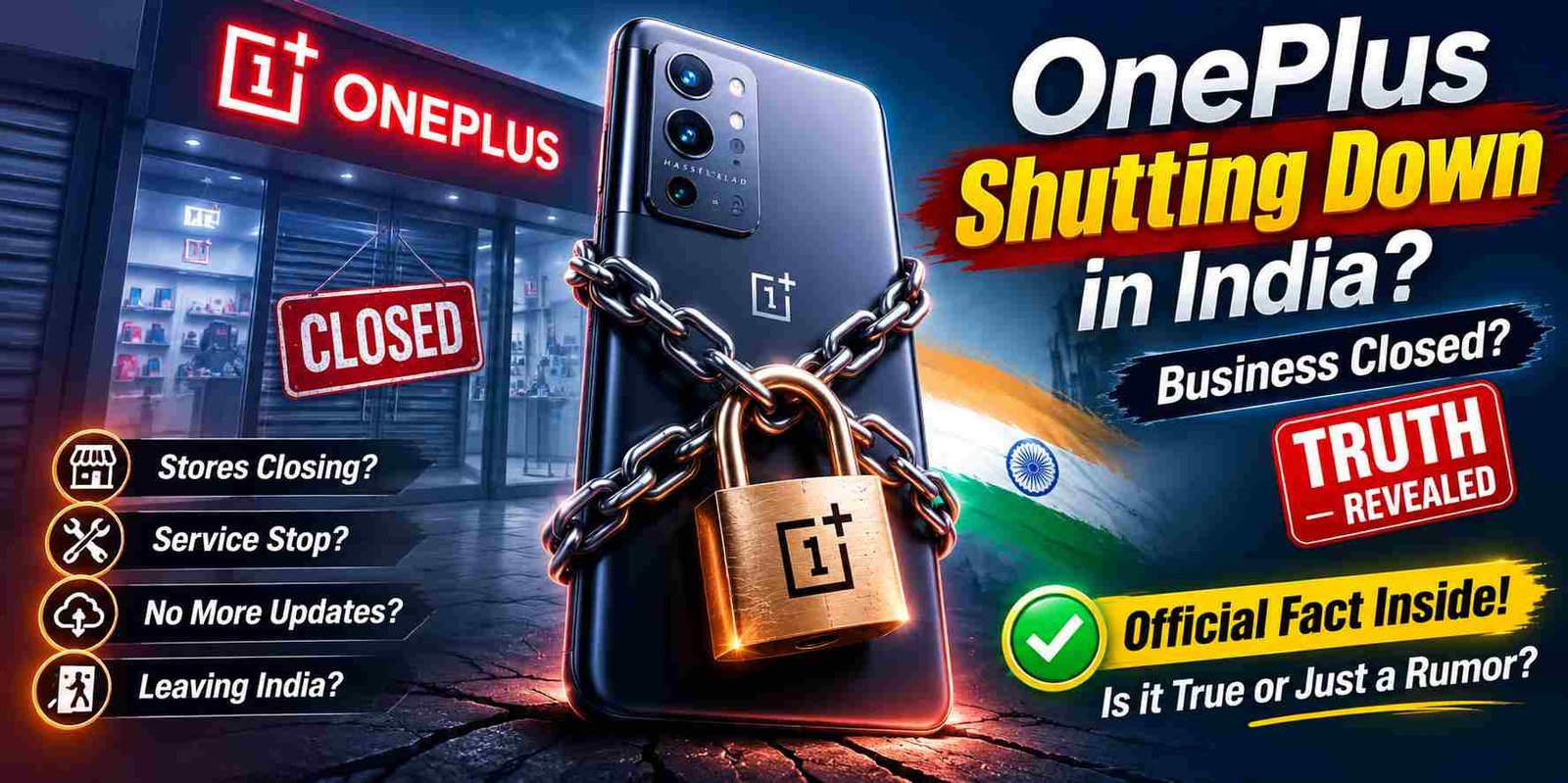 OnePlus India business shutdown rumor with locked smartphone