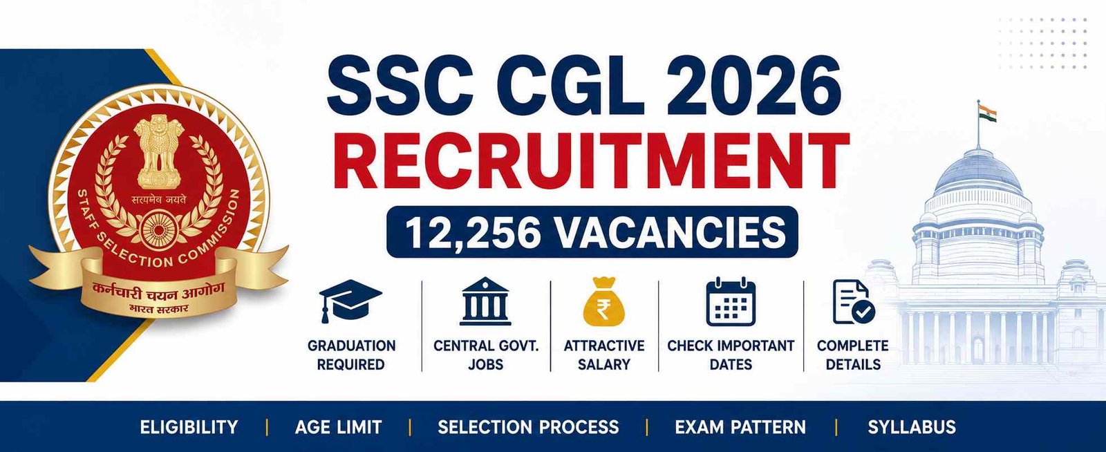 SSC CGL 2026 Recruitment 12256 Vacancies Eligibility Salary Exam Date