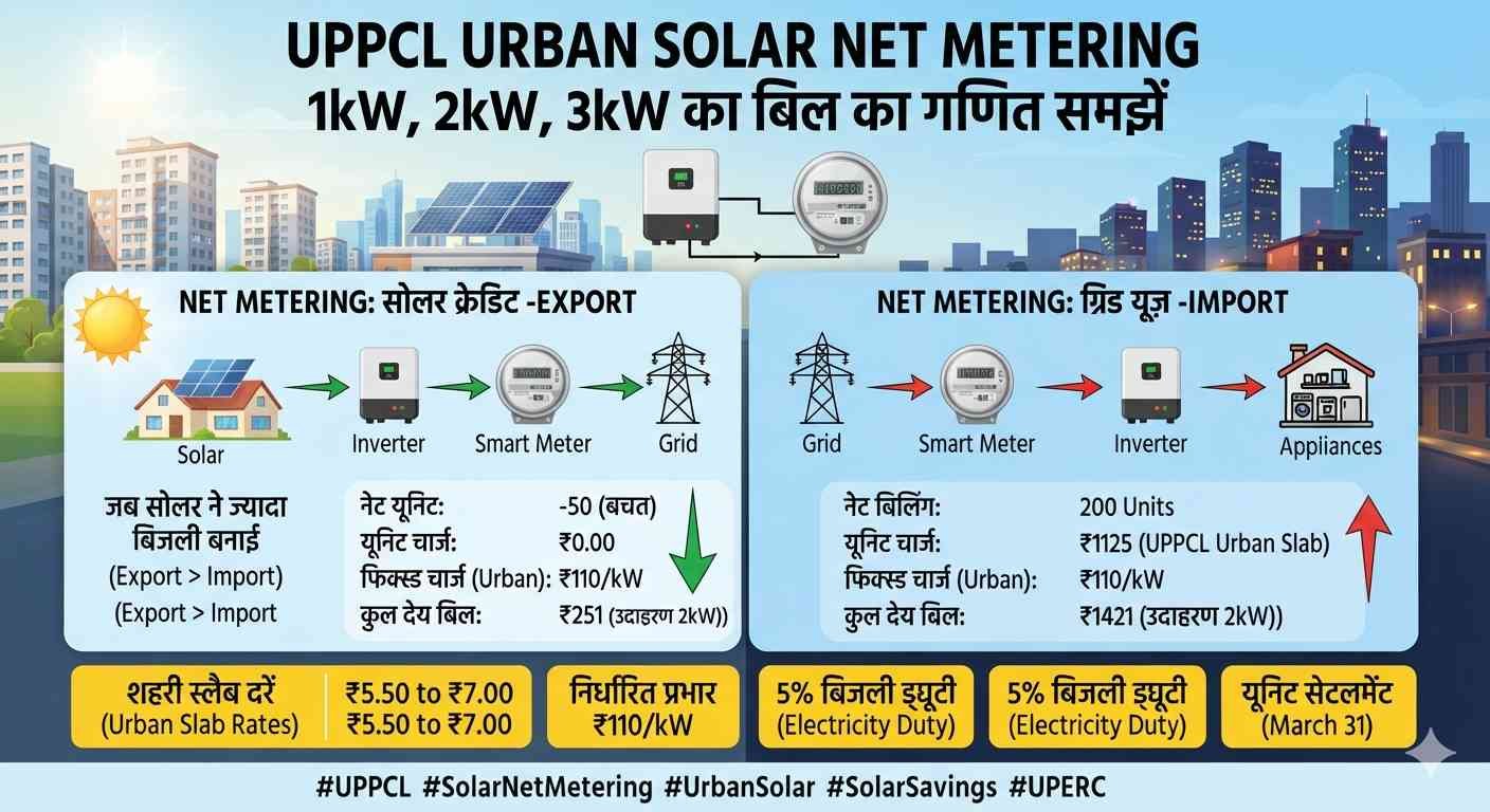 UPPCL Urban Solar Net Metering 1kW 2kW 3kW Bill Calculation Chart
