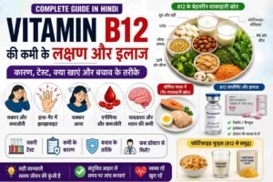 Vitamin B12 की कमी के लक्षण और इलाज: कारण, टेस्ट, क्या खाएं और कब डॉक्टर से मिलें (2026)
