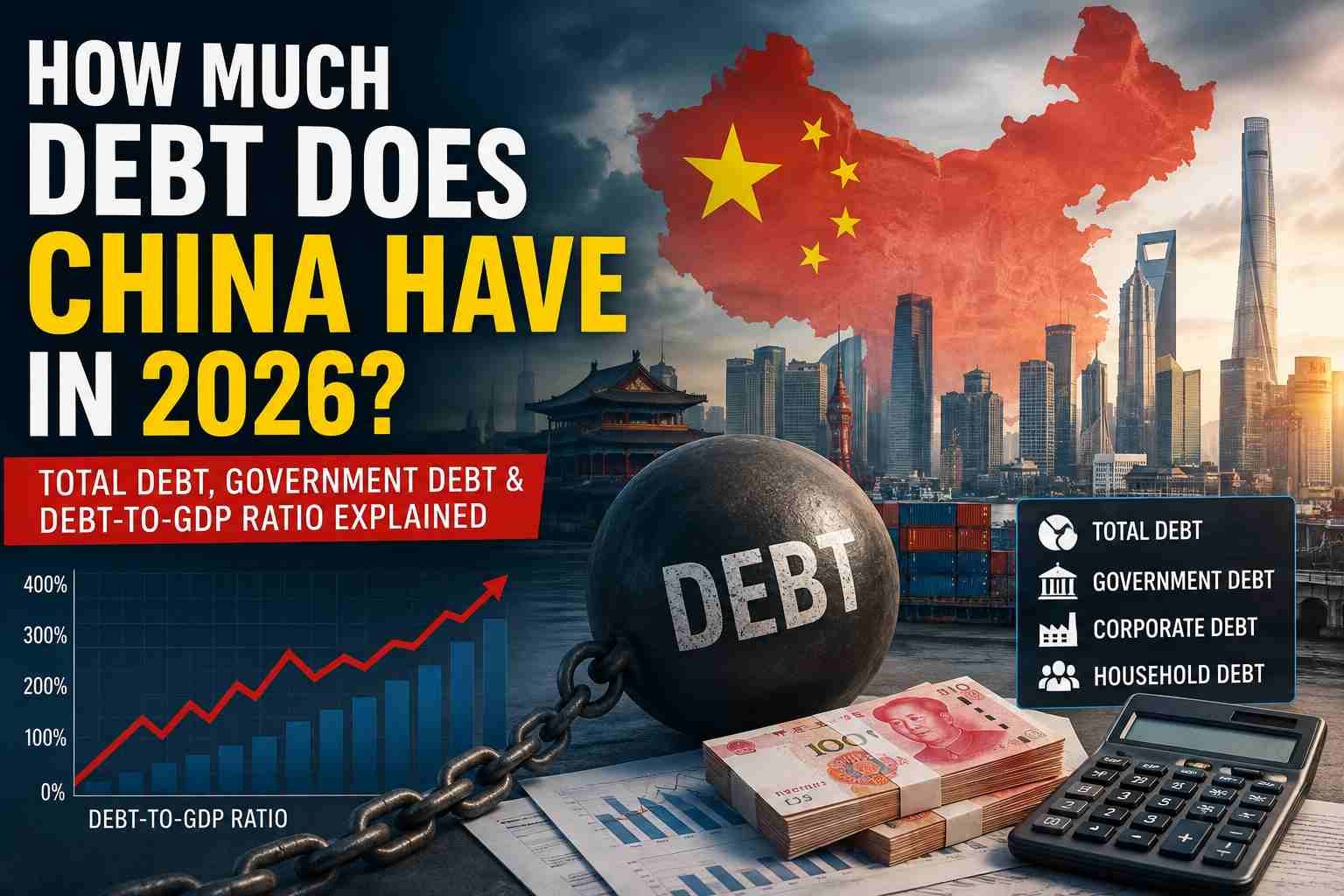 China total debt, government debt and debt-to-GDP ratio in 2026